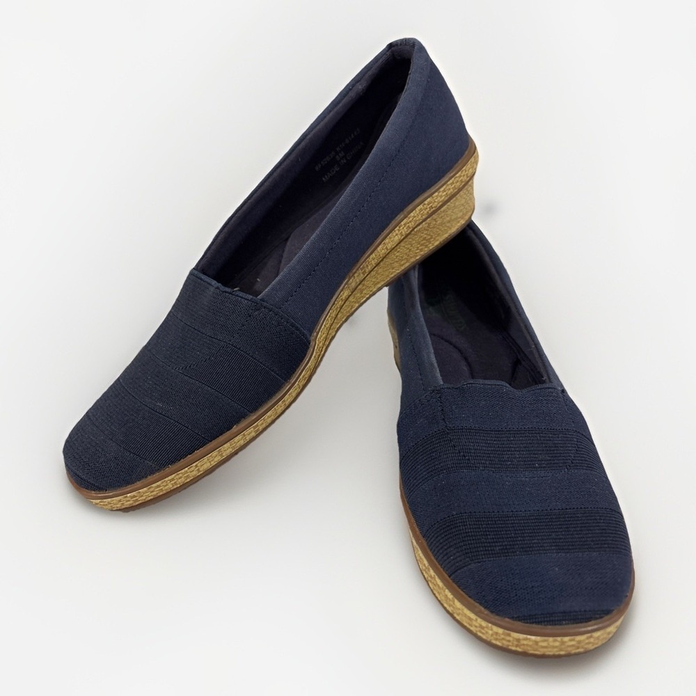 Grasshoppers Quinn Navy Canvas Wedge Slip-On Loafers Size 8M